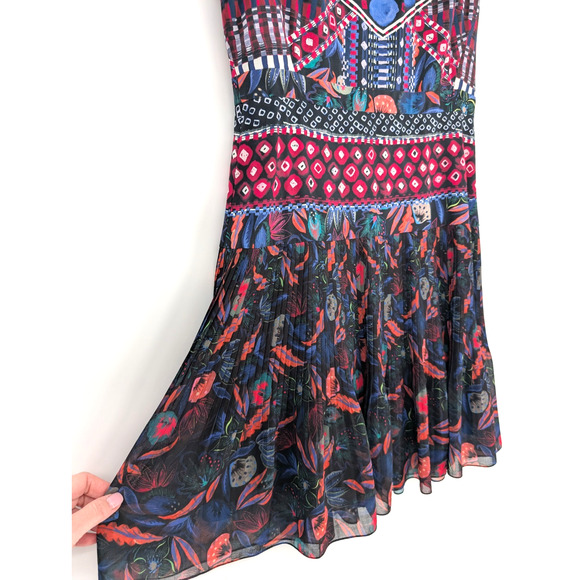 Saloni Elodie C Garnet Bandhani Silk Dress Size 6 A Line Ruffle Boho Glam Luxe - Picture 7 of 15